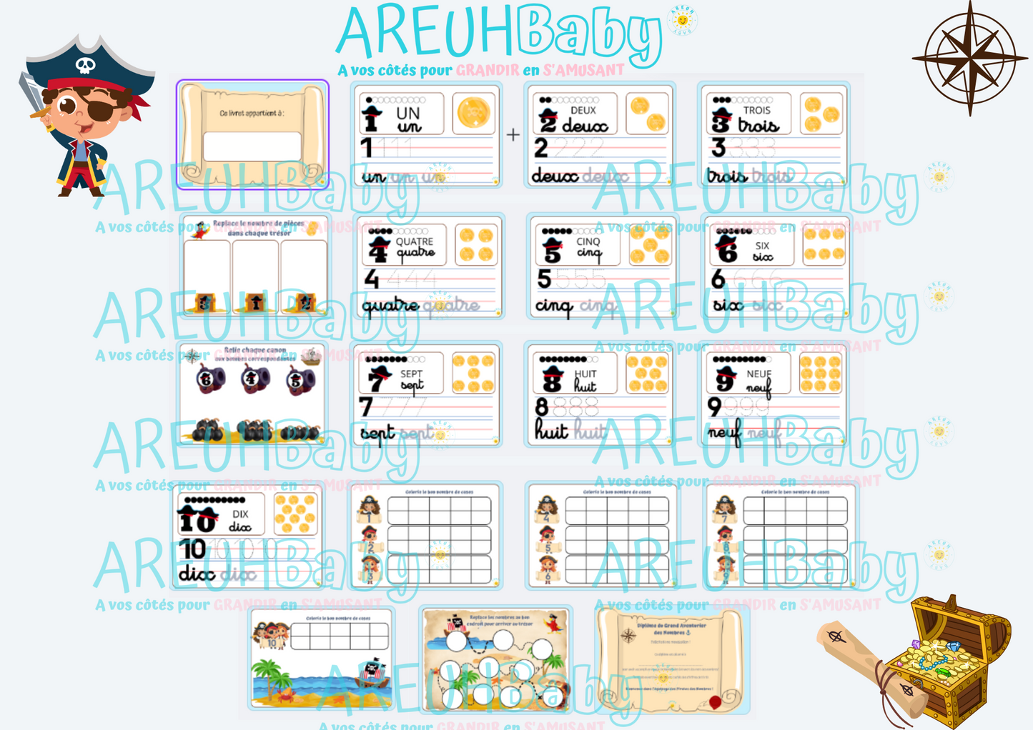 Livret d’activités Pirates : Je découvre les nombres de 1 à 10 !